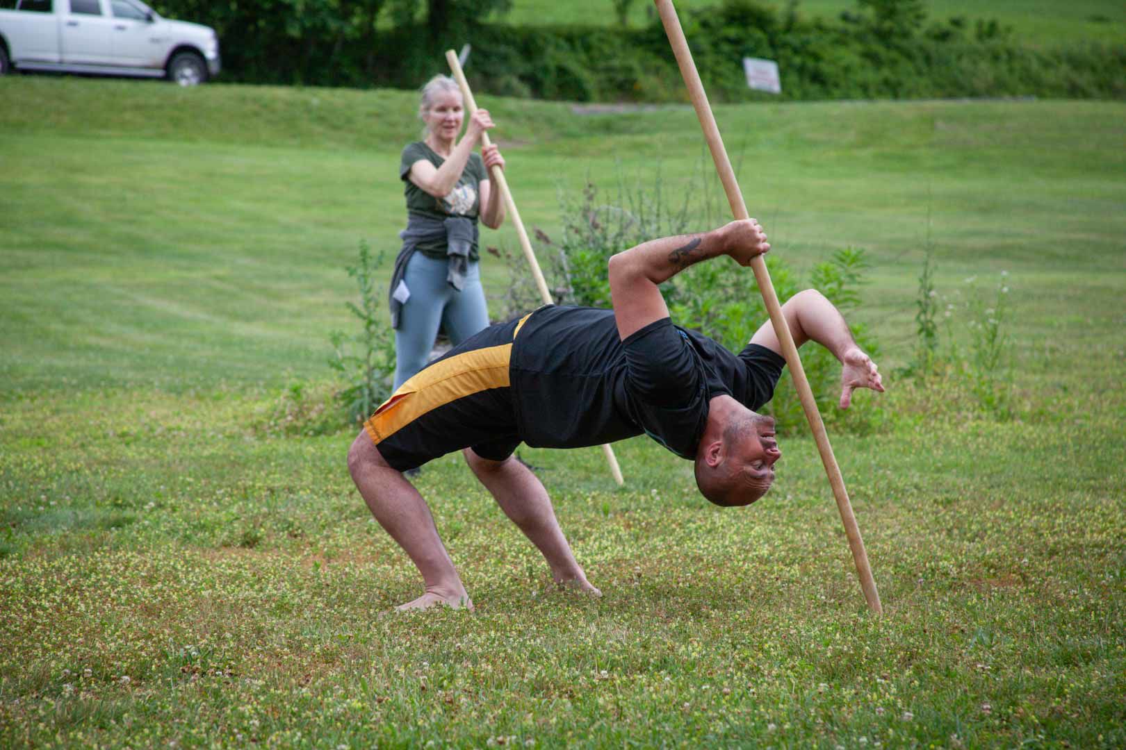 If not for the COVID-19 shutdown "we would not have held many of our regular classes outside. Now we plan to hold them outdoors throughout the year, even in the colder weather," says instructor Gordon Wicks (seen here, with Julie Nelson in the background) of Stonewall Abbey Wellness.