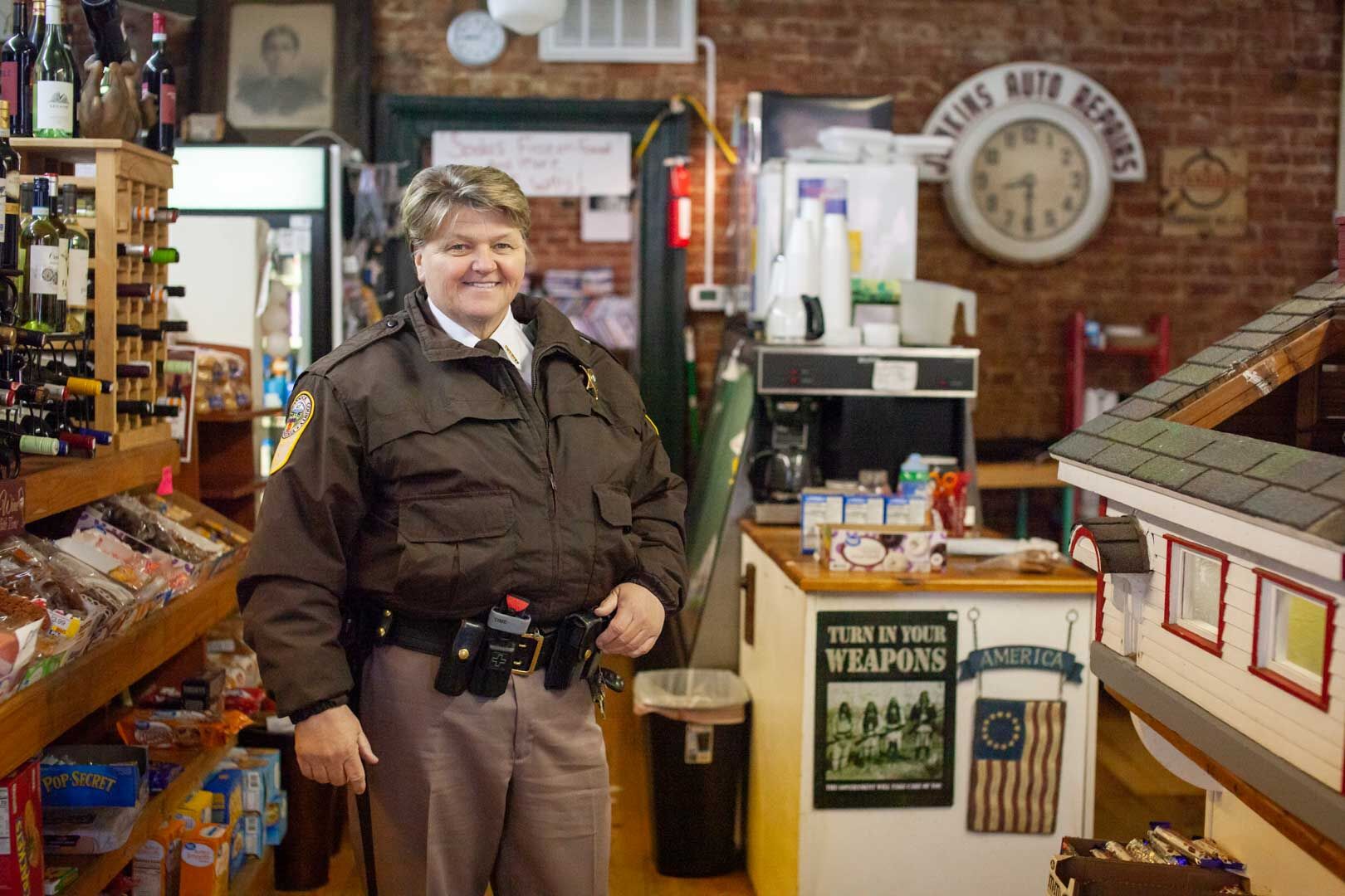 Sheriff Connie Compton at the Laurel Mills Store, where at age 14 she used to stock the shelves for $10 a week.