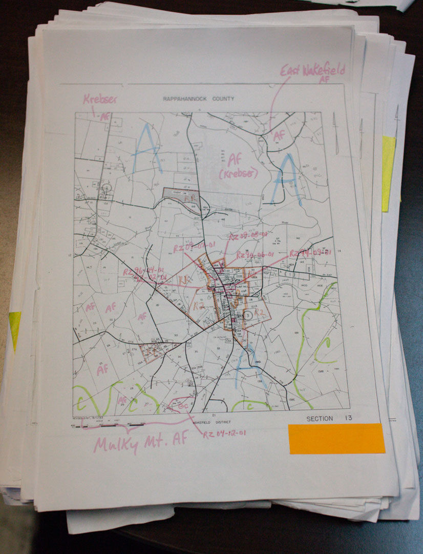 Pen vs. Pixels:A zoning map of the Flint Hill area is typical of the hand-drawn nature of Rappahannock’s records. Culpeper, below, made its GIS maps public in 2013.