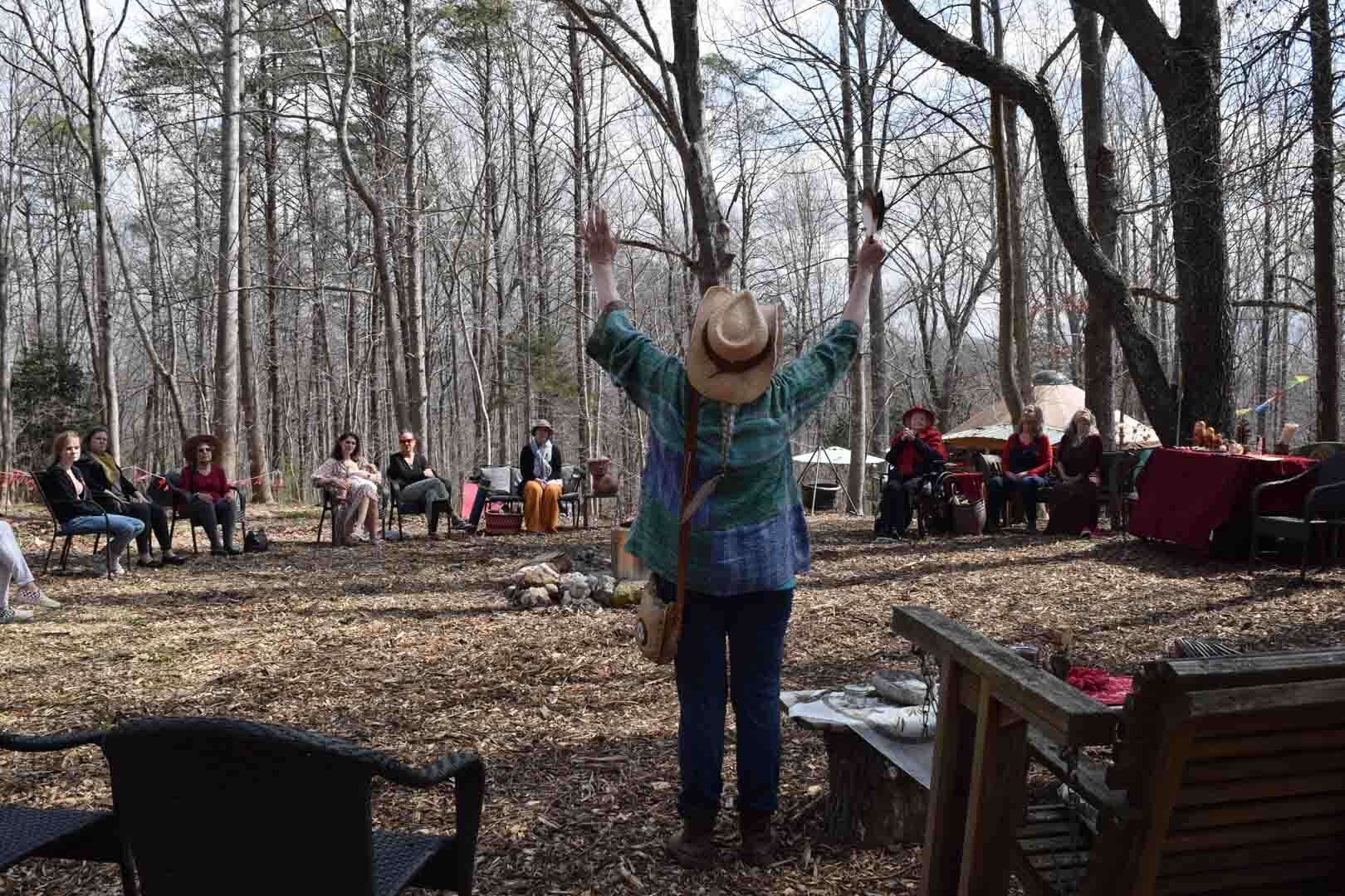 During the dance of universal peace, women link arms around the fire pit. The dance was lead by Lisa Powers, an expert in agnihotra and homa therapy.