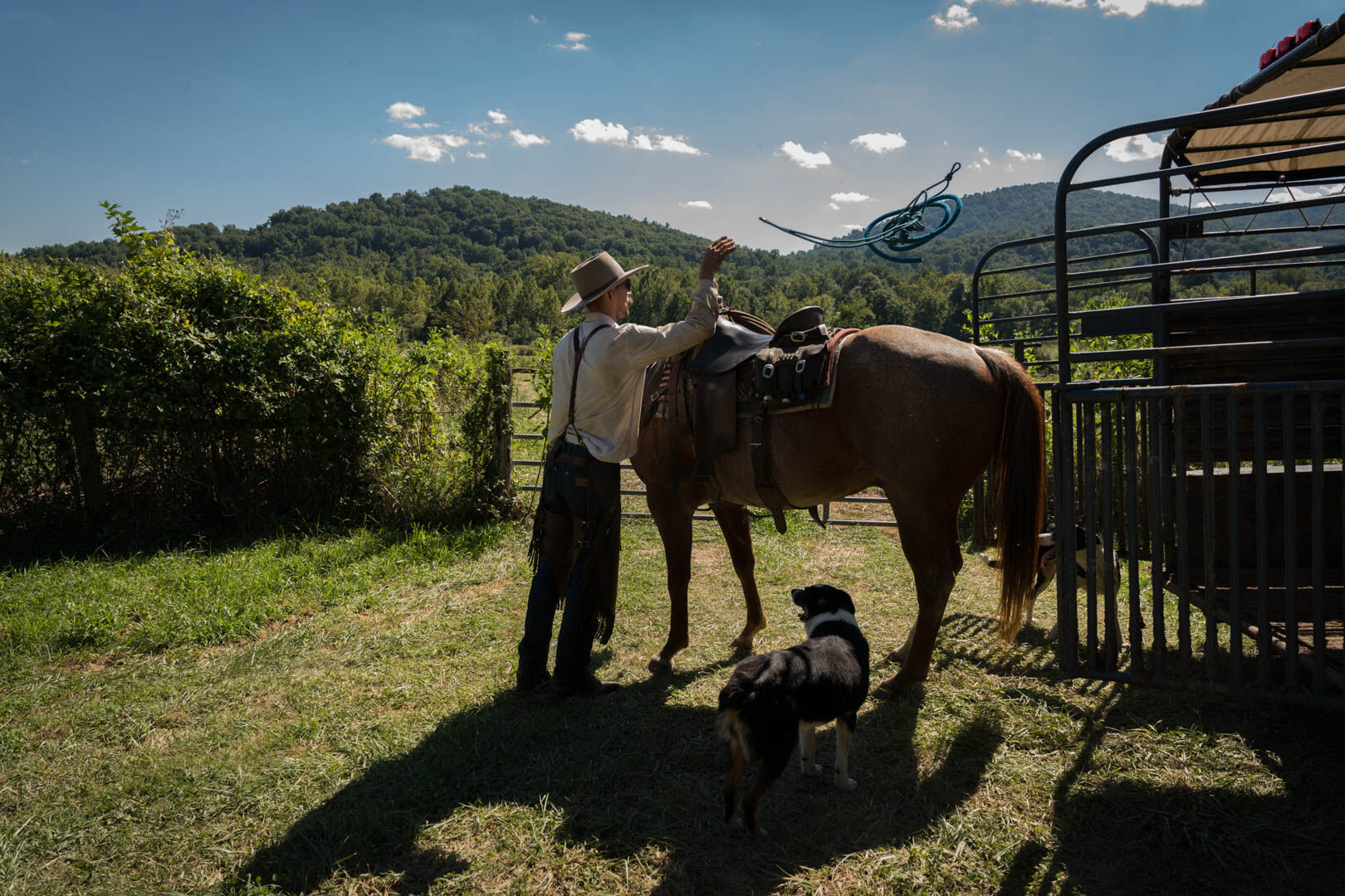 Cattle wrangler Pete Jones before heading out on a cattle wrangling ride.