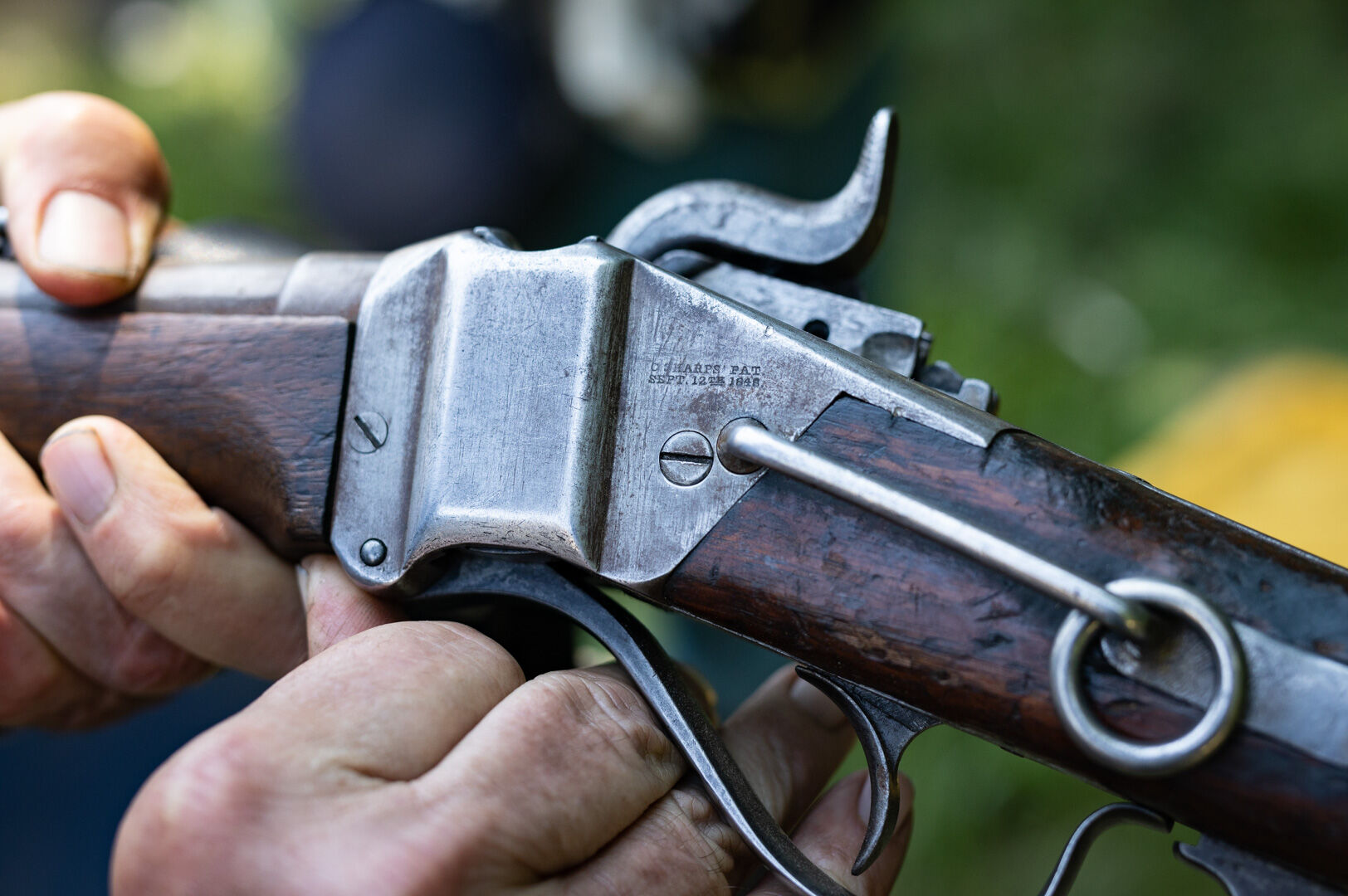 Al Underwood owns a Sharps .54 carbine breech-loading rifle, which was the most popular cavalry rifle in the Civil War.