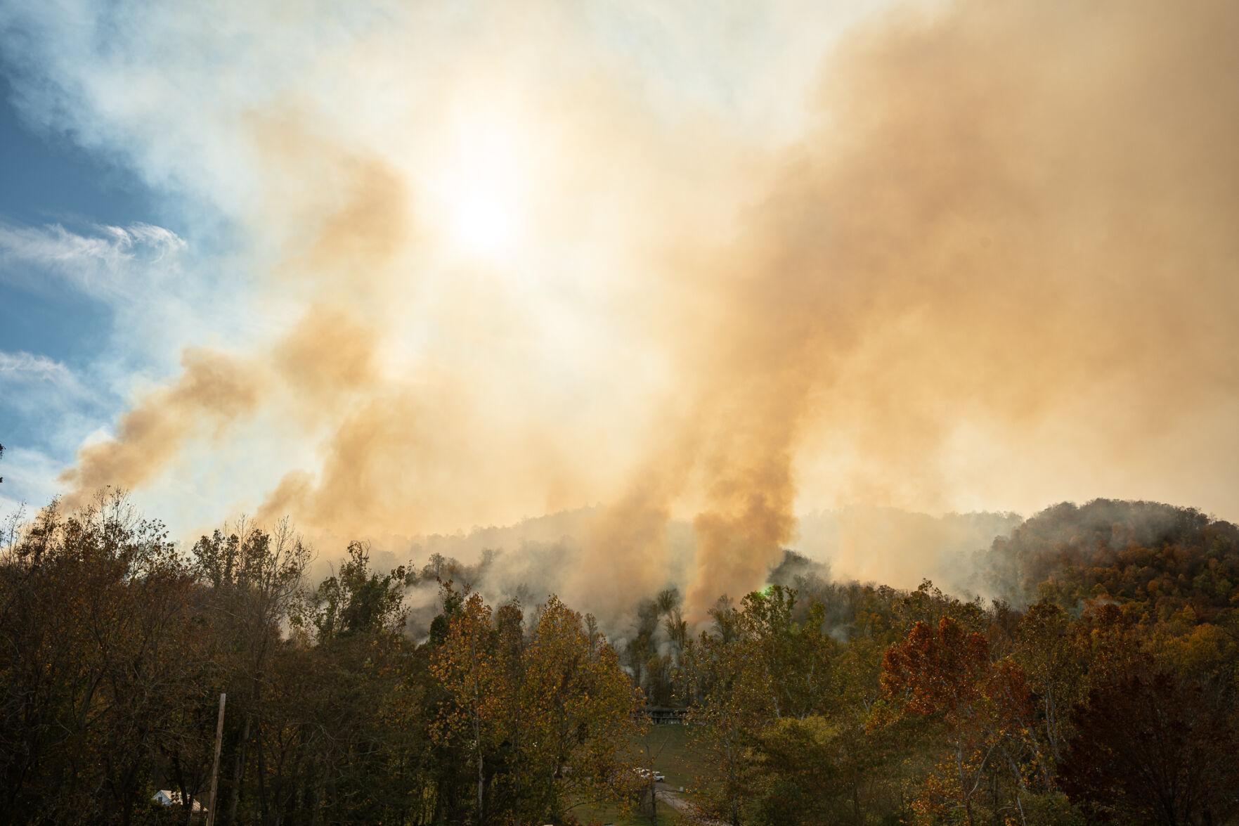 The Quaker Run wildfire continues to burn in Madison County. A photo of the fire on Thursday.