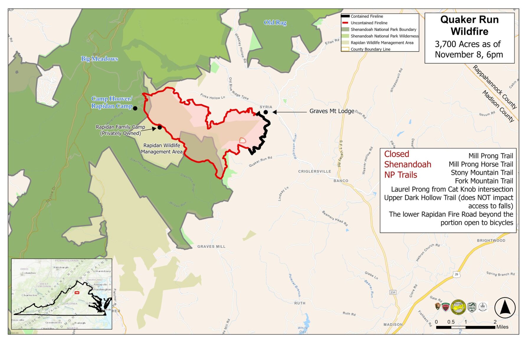 A map of the fire zone in Madison County.