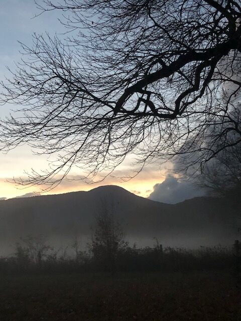 Sunset, fog and smoke from the Madison forest fires as seen in Huntly on Thursday evening, Nov. 9, 2023.