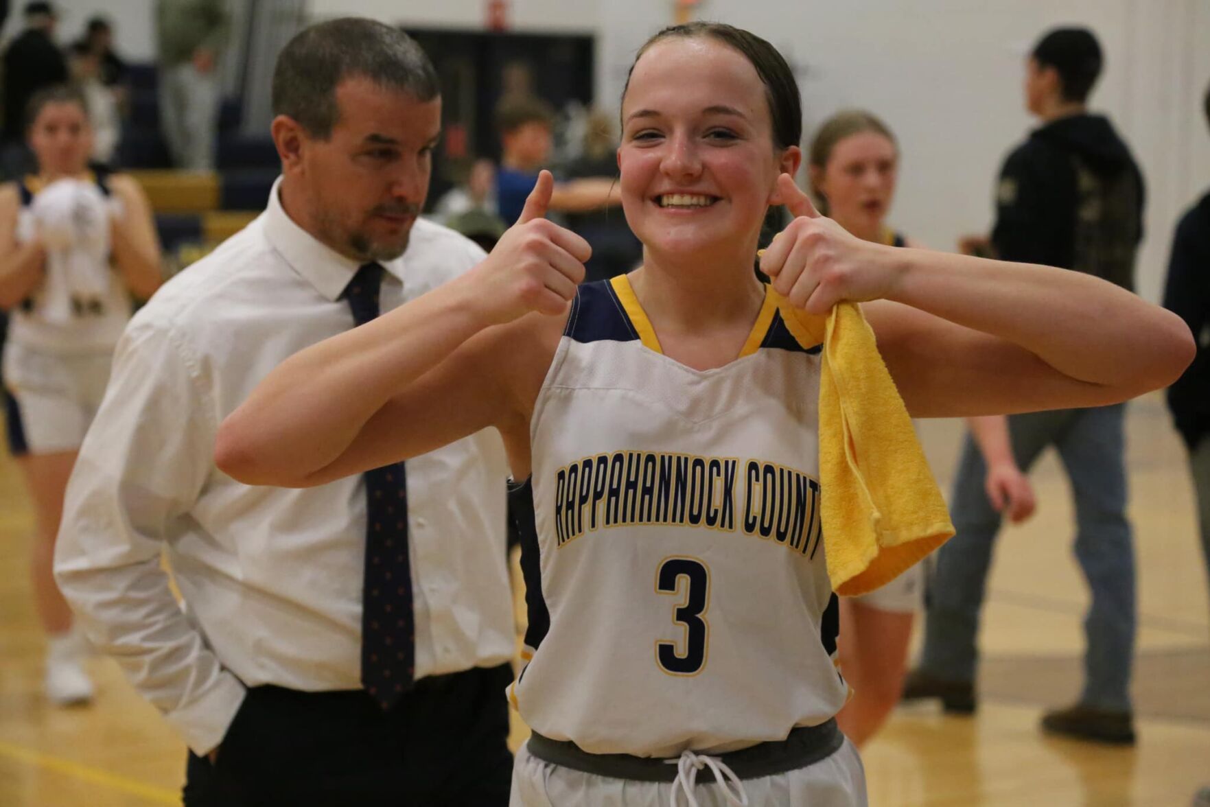 RCHS sophomore Chloe Jenkins (3) smiling during a game against Luray High School on Jan.12.