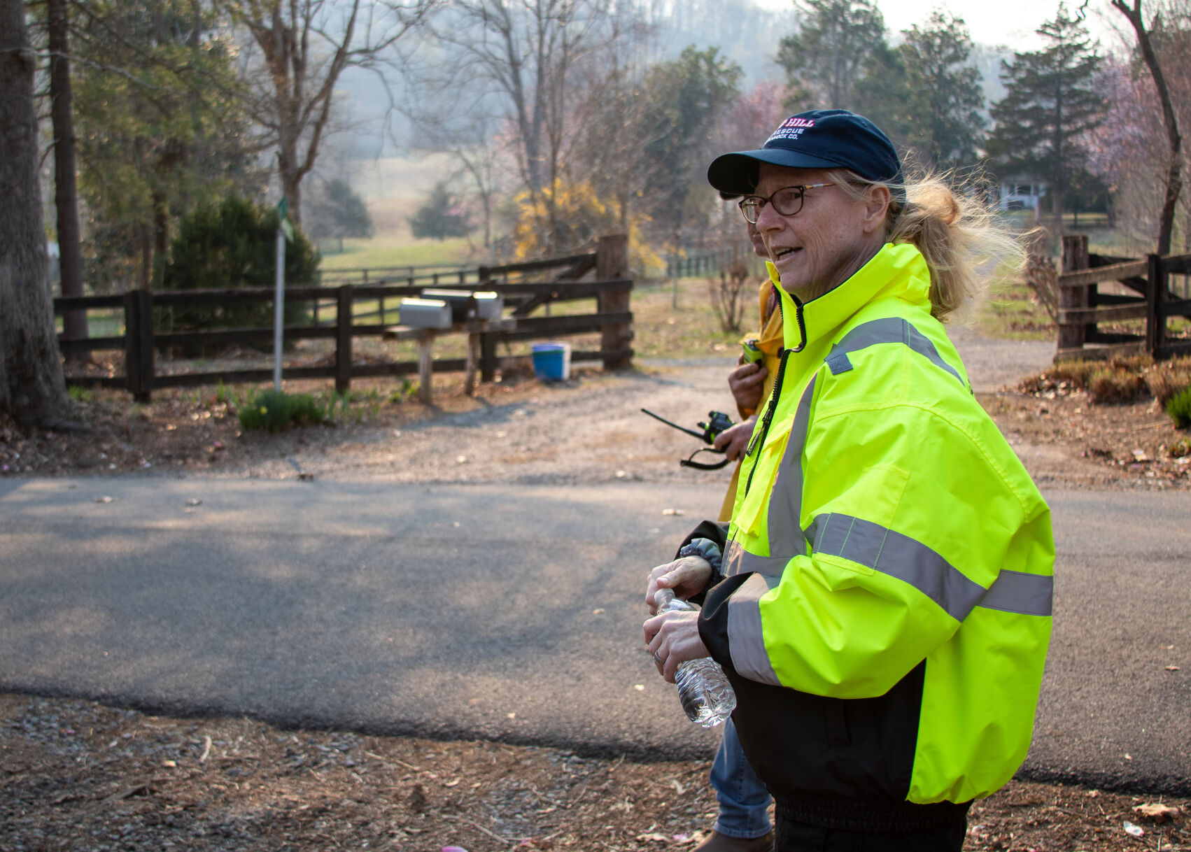 Volunteers looked for remaining embers on Battle Mountain Wednesday afternoon.