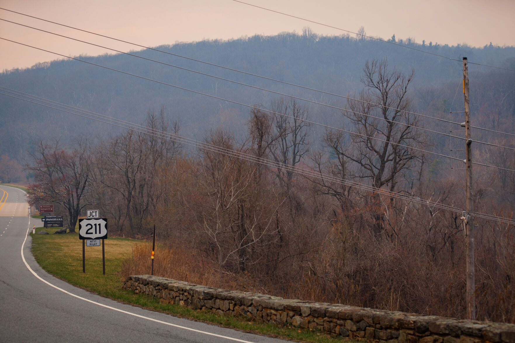 Power lines near Thornton Gap in Shenandoah National Park.