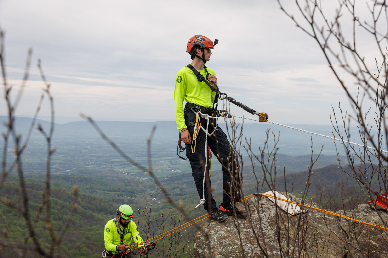 Paramedic Peter Nichols pauses during a SAR training at Franklin Cliffs in Shenandoah National Park.