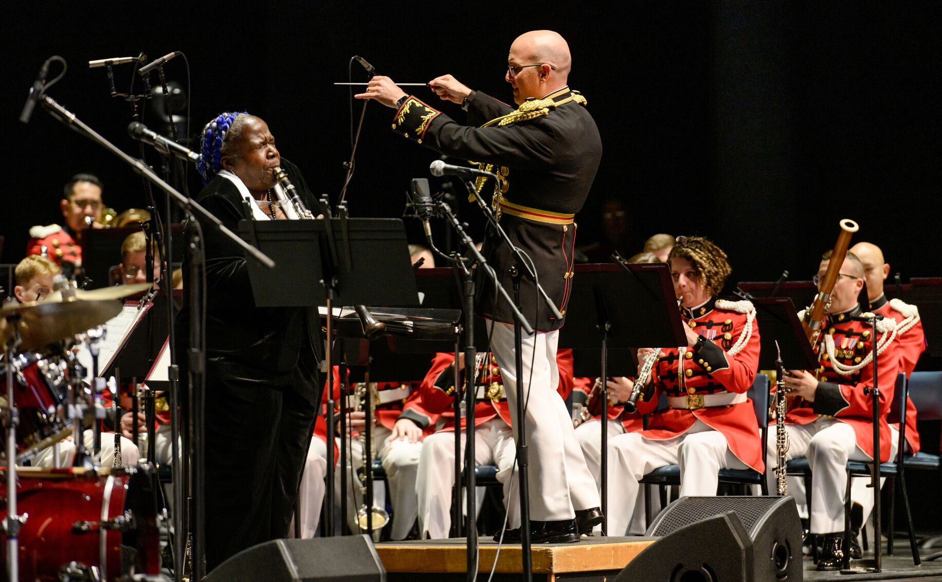 Jazz clarinetist Doreen Ketchens performing with the United States Marine Band, "The President's Own," wows the crowd at the kickoff of Wolf Trap's summer season on May 31. She performs at Avon Hall in the Town of Washington on July 6 at a free Celebrate America Concert.