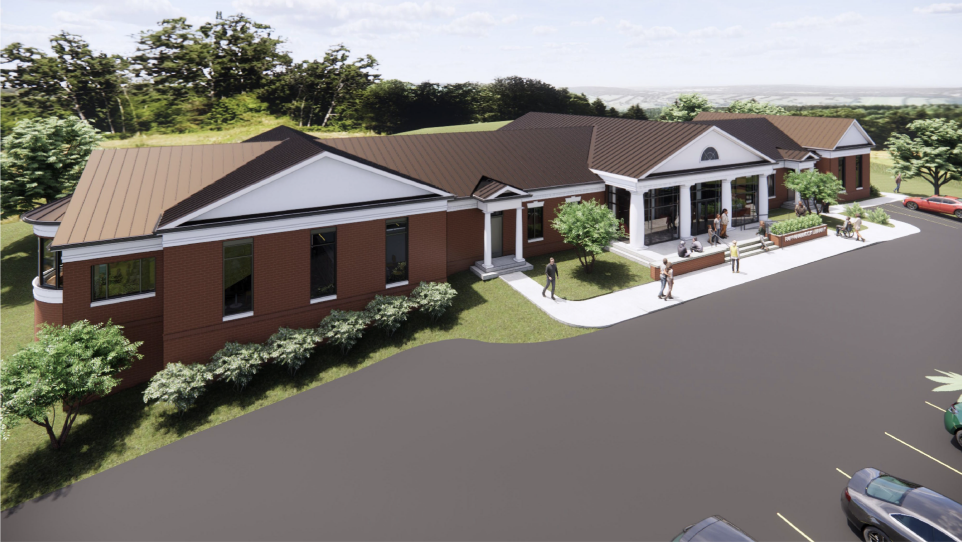 The exterior rendering by Enteros Design of the Rappahannock County Library.