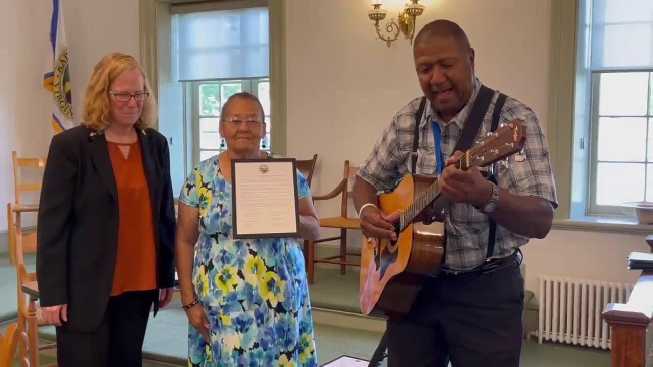 Bobby Glasker plays music by John Jackson at Wednesday's Rappahannock County Board of Supervisors meeting. The board proclaimed Sept. 28, 2024, as John Jackson Day.