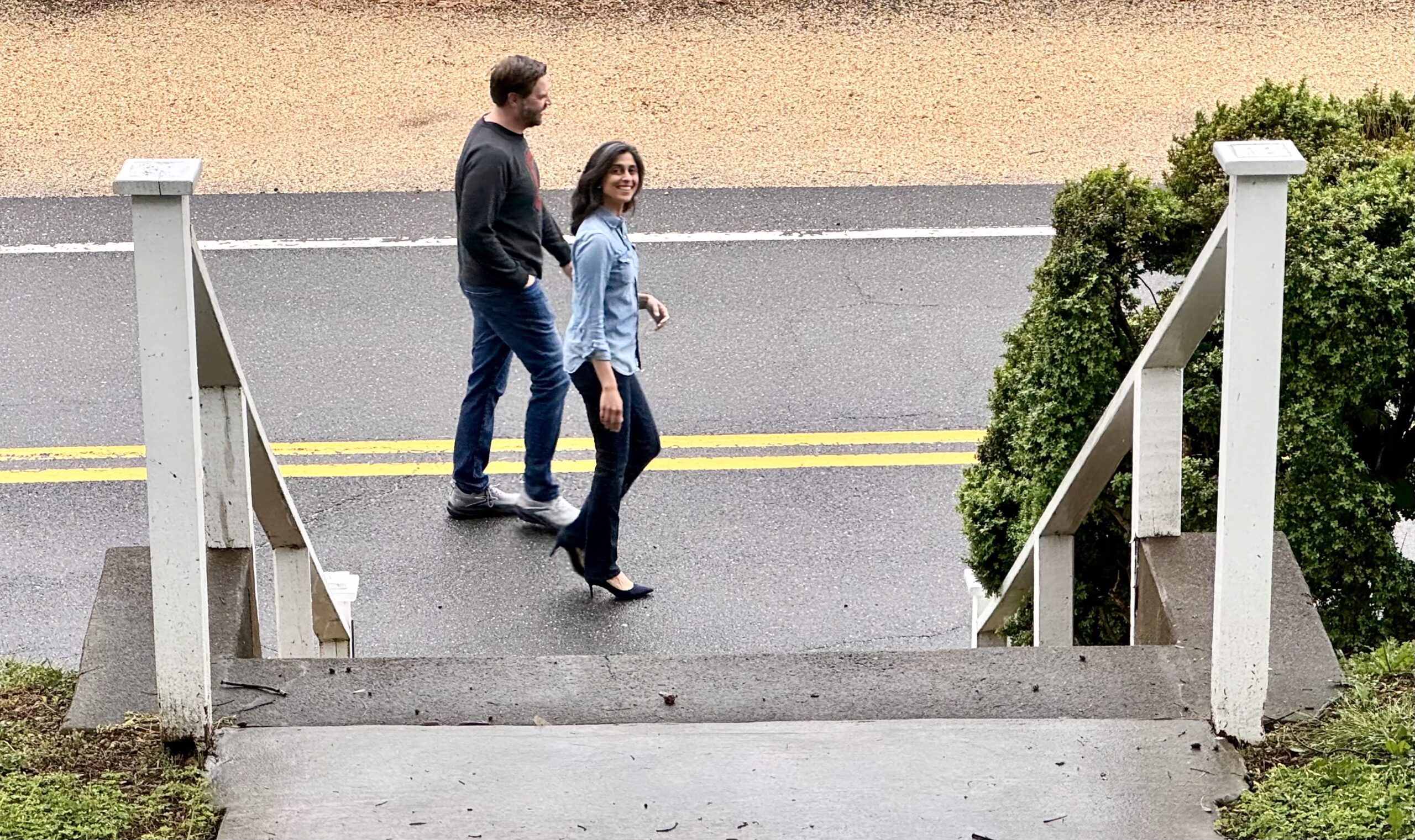 Vice President JD Vance and his wife, Usha Vance, walking up Main Street in Little Washington to Patty O's Bakery Sunday morning.